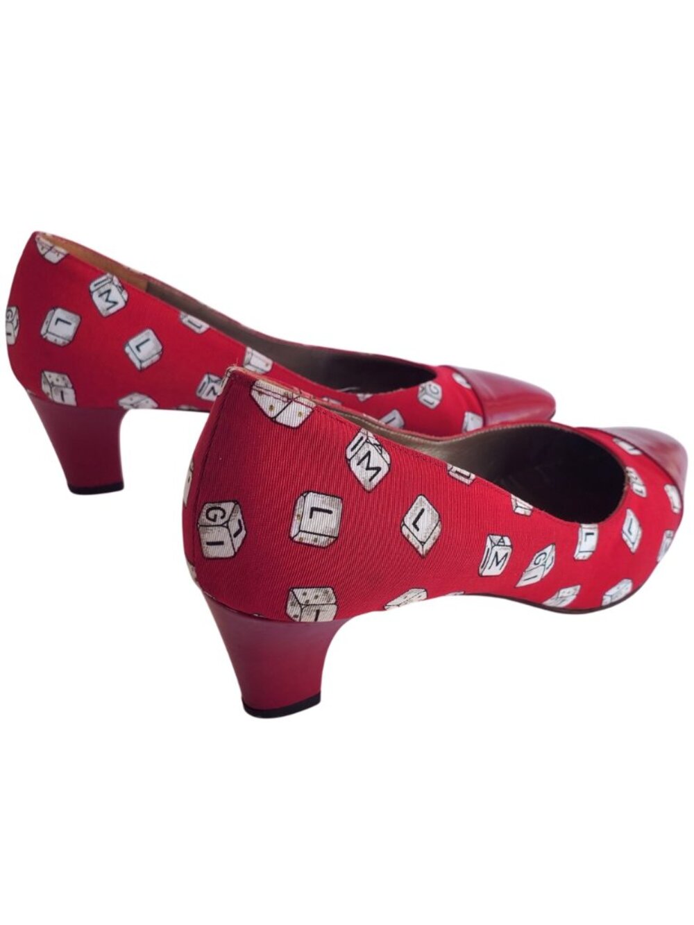 Vintage 1980s Bruno Magli Red Novelty Print Pumps Italy Sz 7.5 Dice - Picture 8 of 14